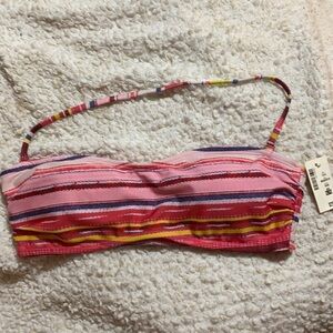 Bathing suit top Bandeau style colorful stripes pink white yellow stretchy